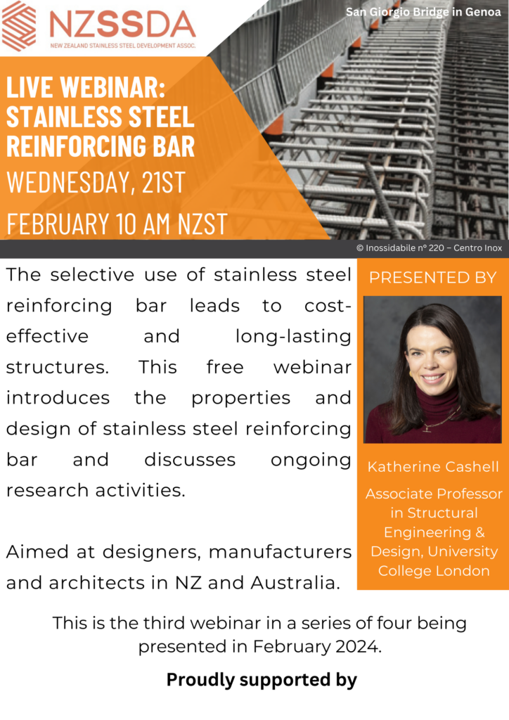 The selective use of stainless steel reinforcing bar leads to cost-effective and long-lasting structures.  This free webinar introduces the properties and design of stainless steel reinforcing bar and discusses ongoing research activities.